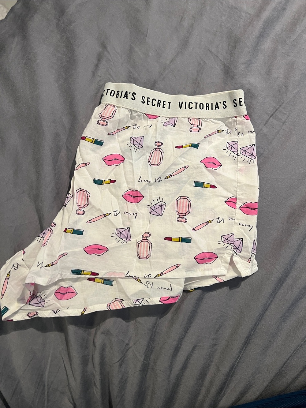BRAND NEW Victoria's Secret White Shorts with Pink Print